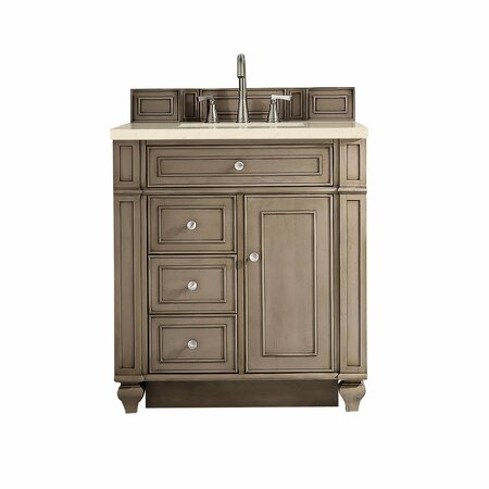 JAMES MARTIN VANITIES Bristol 30in Single Vanity, Whitewashed Walnut w/ 3 CM Eternal Marfil Quartz Top 157-V30-WW-3EMR